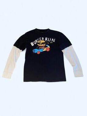 Kids 'Burger Run' Layered-Look Long Sleeve Tee - black & white